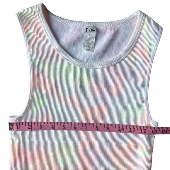 Zyia Active Neon Pastel Watercolor Tie Dye Ribbed Crop Top, Size Large - Picture 5 of 6